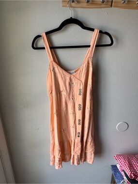 raya sun Peach Embroidered Mini Dress